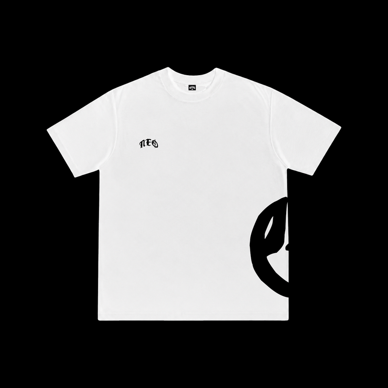 Neo Staple White Tee, front, with the blackletter NEO mark across the chest